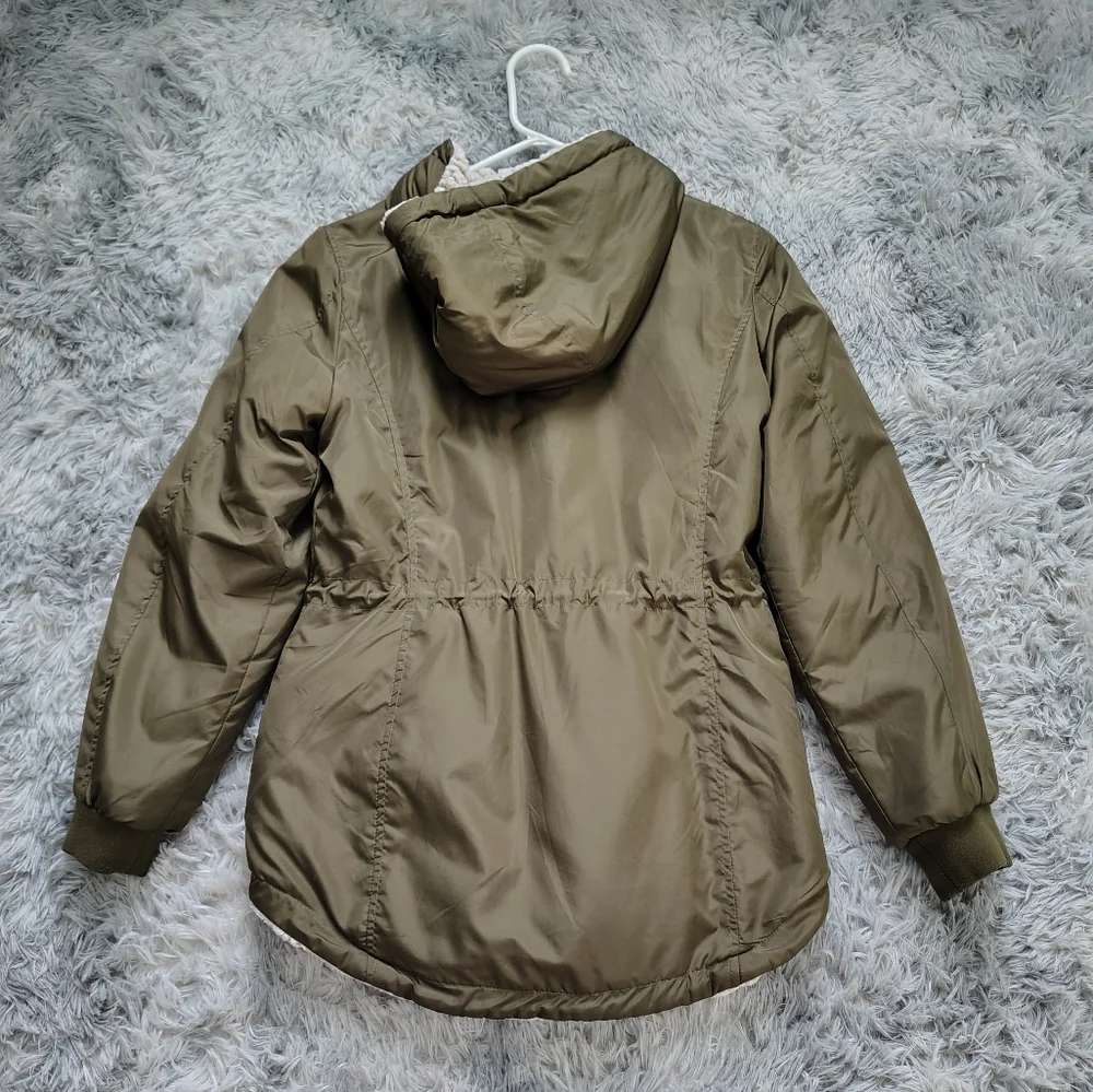 Sebby Women's Medium Reversible Green Anorak Hooded Jacket w/ Sherpa Lining - Picture 4 of 16